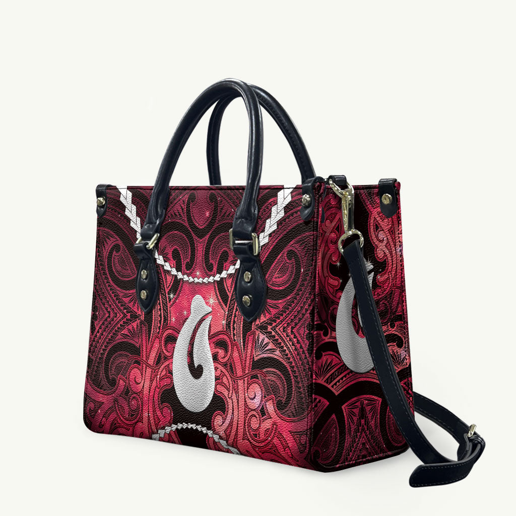 Maori Matariki Hei Matau Whero Leather Bag Maori Kowhaiwhai Pattern Galaxy