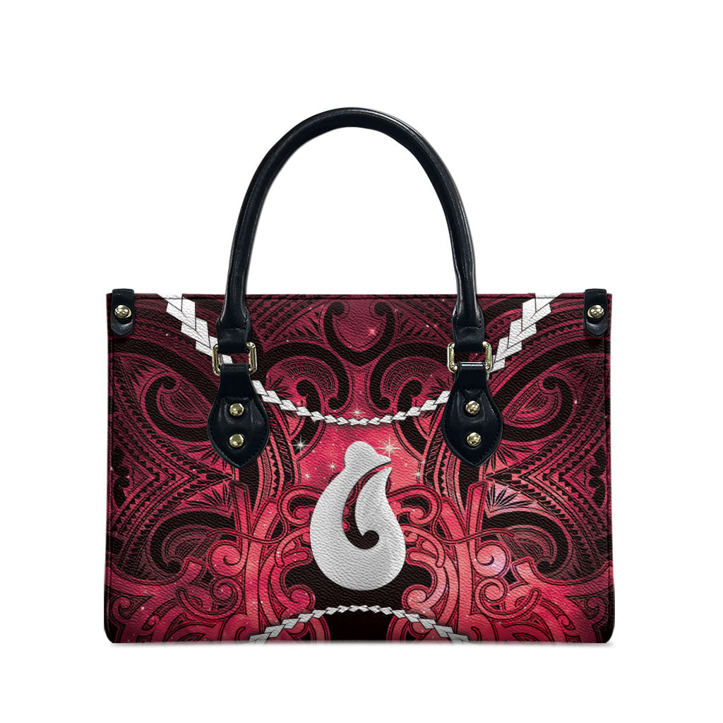 Maori Matariki Hei Matau Whero Leather Bag Maori Kowhaiwhai Pattern Galaxy
