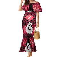 Personalised Maori Matariki Hei Matau Whero Mermaid Dress Maori Kowhaiwhai Pattern Galaxy LT01 Women Red - Polynesian Pride