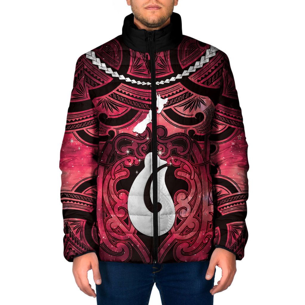 Personalised Maori Matariki Hei Matau Whero Padded Jacket Maori Kowhaiwhai Pattern Galaxy