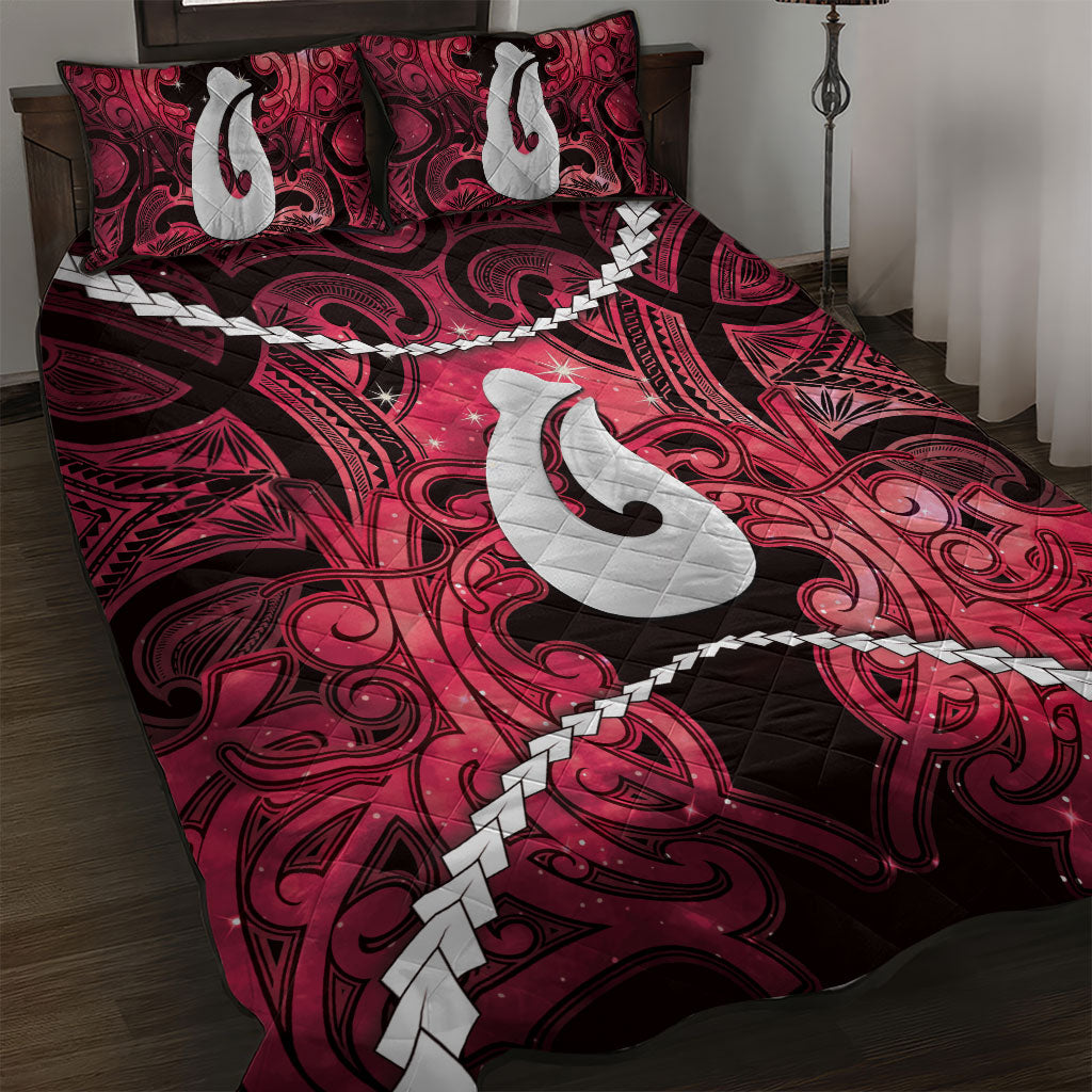 Maori Matariki Hei Matau Whero Quilt Bed Set Maori Kowhaiwhai Pattern Galaxy LT01 Red - Polynesian Pride