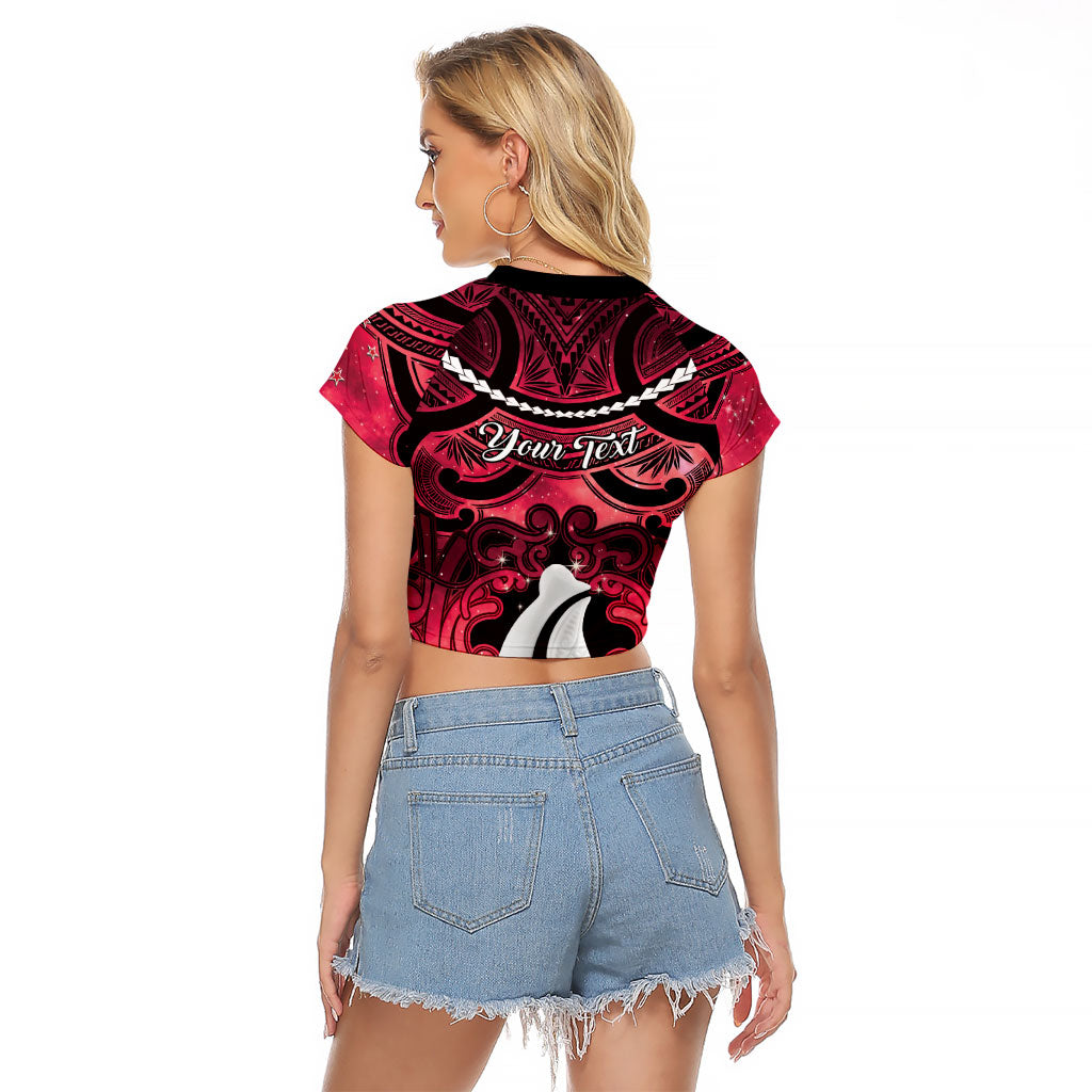 Personalised Maori Matariki Hei Matau Whero Raglan Cropped T Shirt Maori Kowhaiwhai Pattern Galaxy LT01 - Polynesian Pride