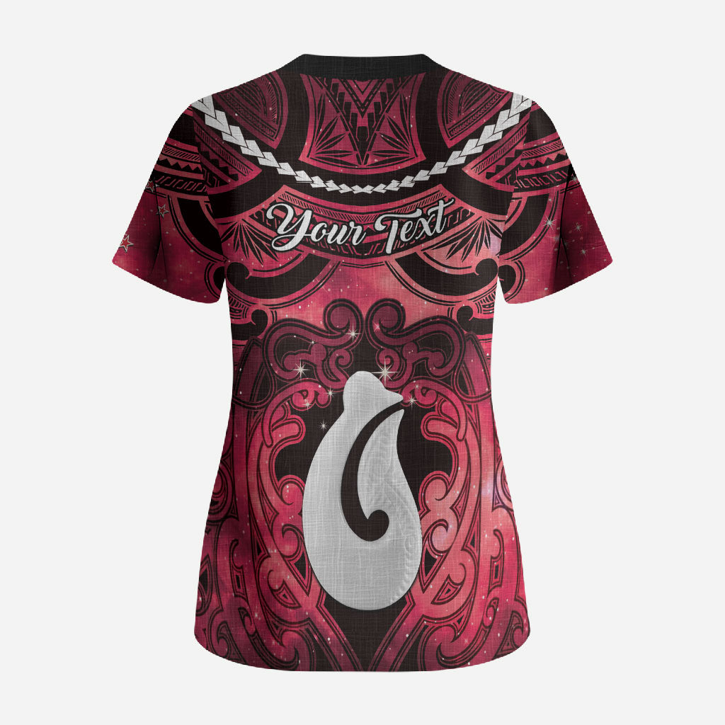 Personalised Maori Matariki Hei Matau Whero Scrub Top Maori Kowhaiwhai Pattern Galaxy LT01 - Polynesian Pride