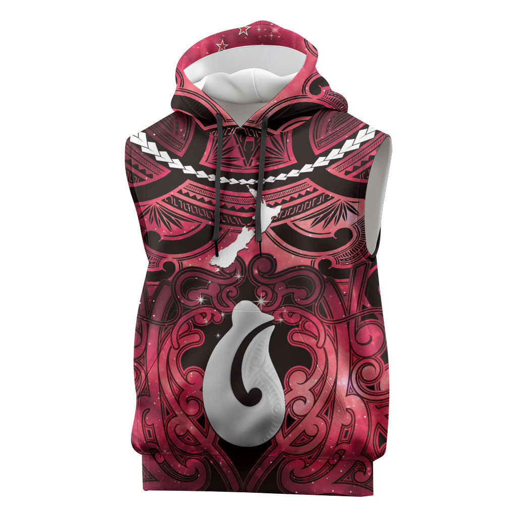 Personalised Maori Matariki Hei Matau Whero Sleeveless Hoodie Maori Kowhaiwhai Pattern Galaxy