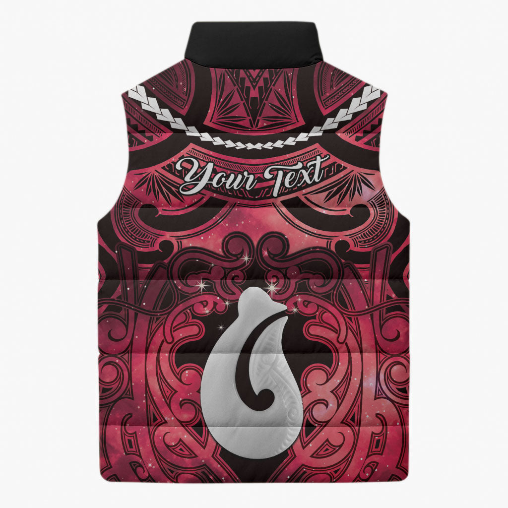 Personalised Maori Matariki Hei Matau Whero Sleeveless Puffer Jacket Maori Kowhaiwhai Pattern Galaxy