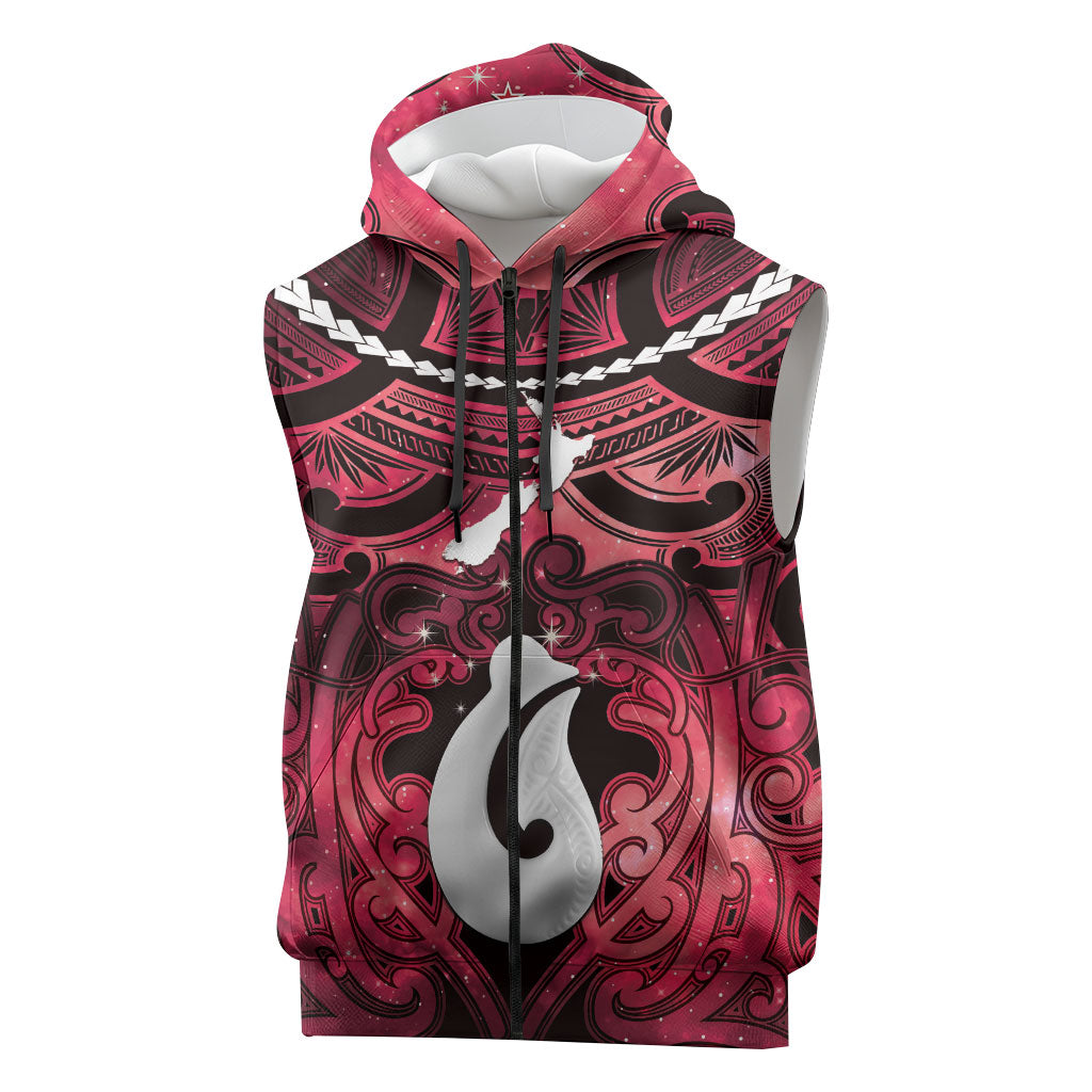 Personalised Maori Matariki Hei Matau Whero Sleeveless Zip Hoodie Maori Kowhaiwhai Pattern Galaxy