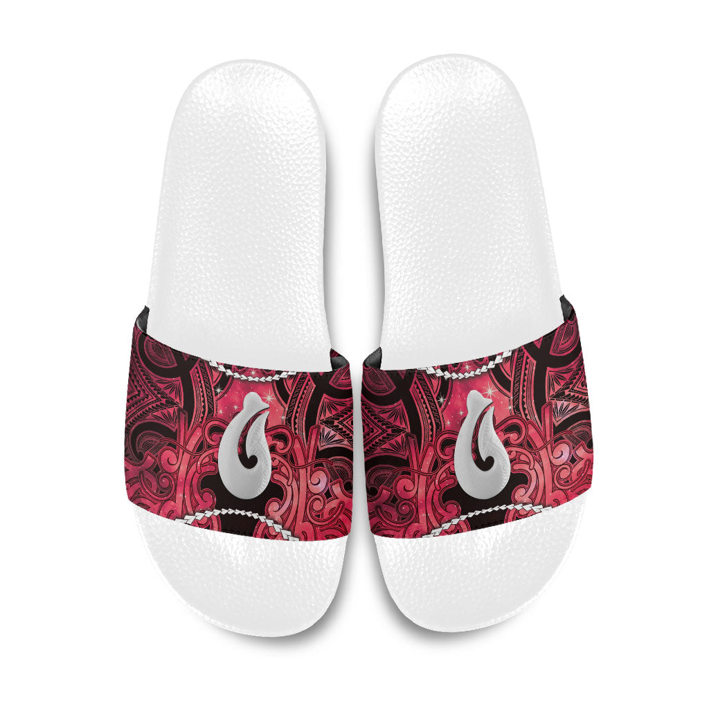 Maori Matariki Hei Matau Whero Slide Sandals Maori Kowhaiwhai Pattern Galaxy LT01 Red - Polynesian Pride