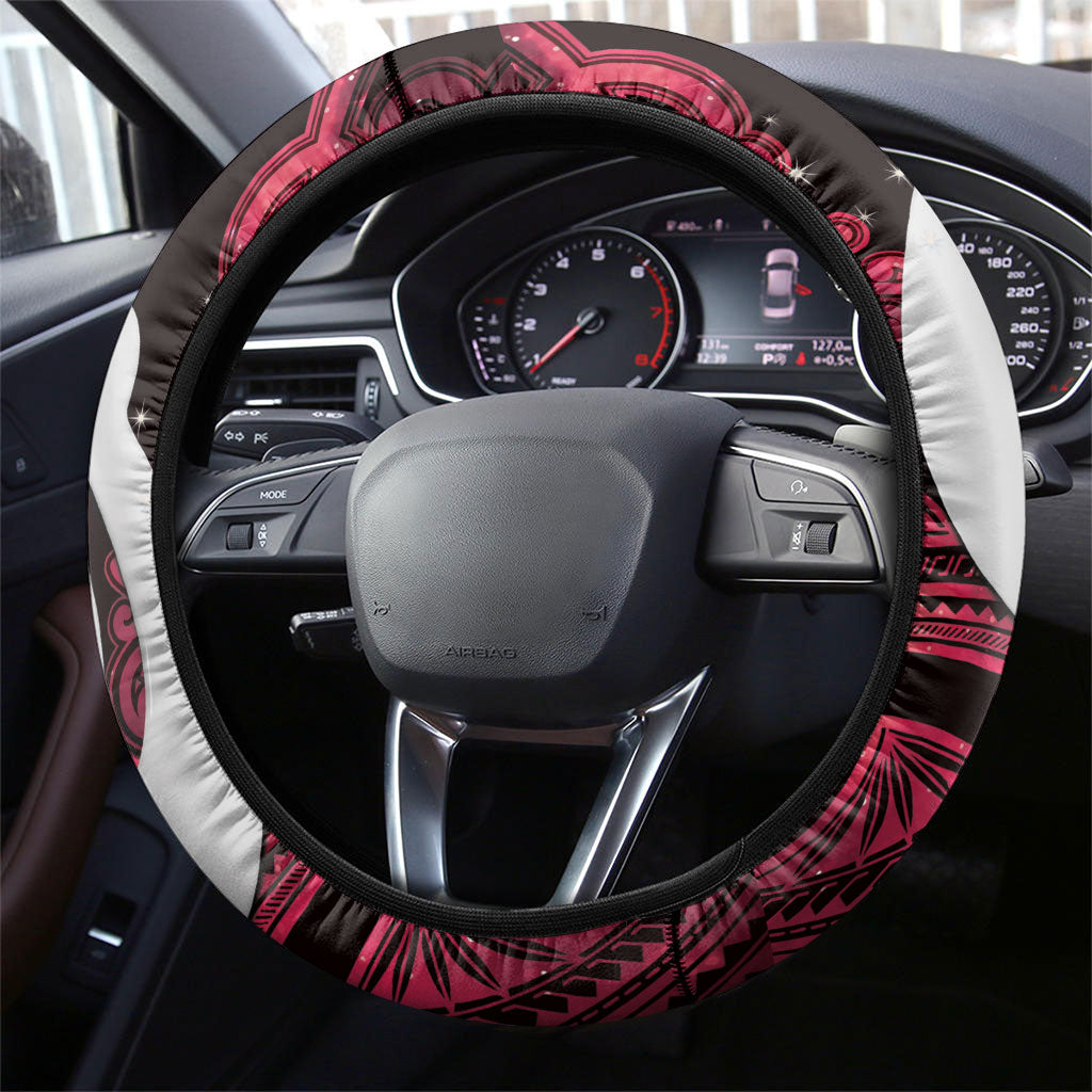 Maori Matariki Hei Matau Whero Steering Wheel Cover Maori Kowhaiwhai Pattern Galaxy