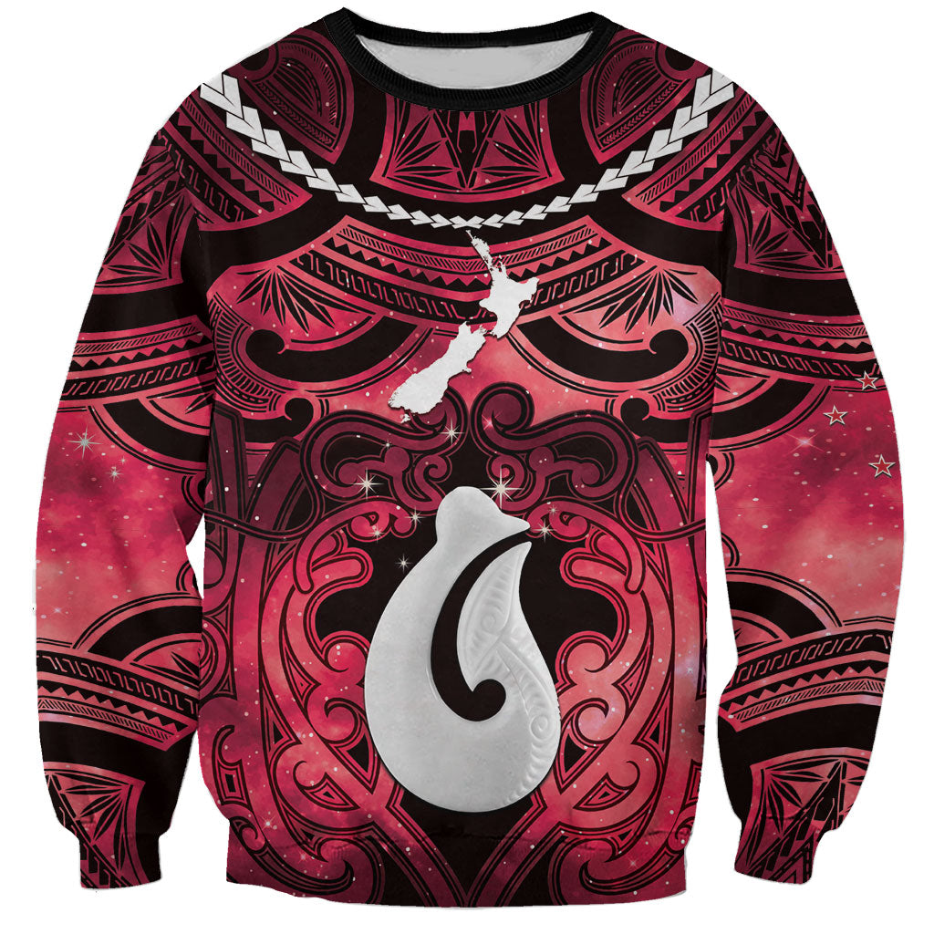 Personalised Maori Matariki Hei Matau Whero Sweatshirt Maori Kowhaiwhai Pattern Galaxy LT01 Unisex Red - Polynesian Pride