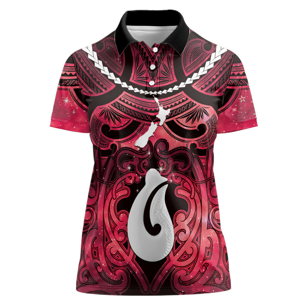 Personalised Maori Matariki Hei Matau Whero Women Polo Shirt Maori Kowhaiwhai Pattern Galaxy