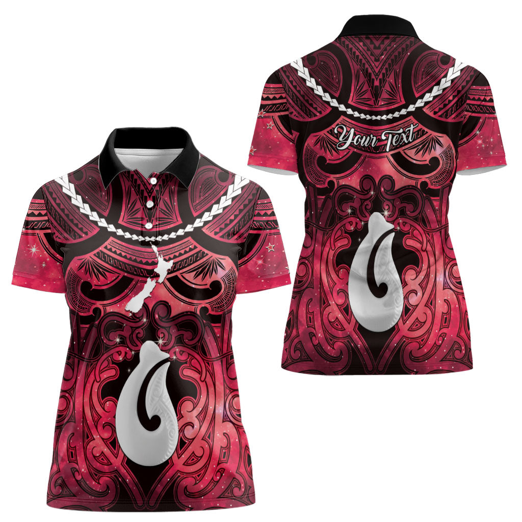 Personalised Maori Matariki Hei Matau Whero Women Polo Shirt Maori Kowhaiwhai Pattern Galaxy