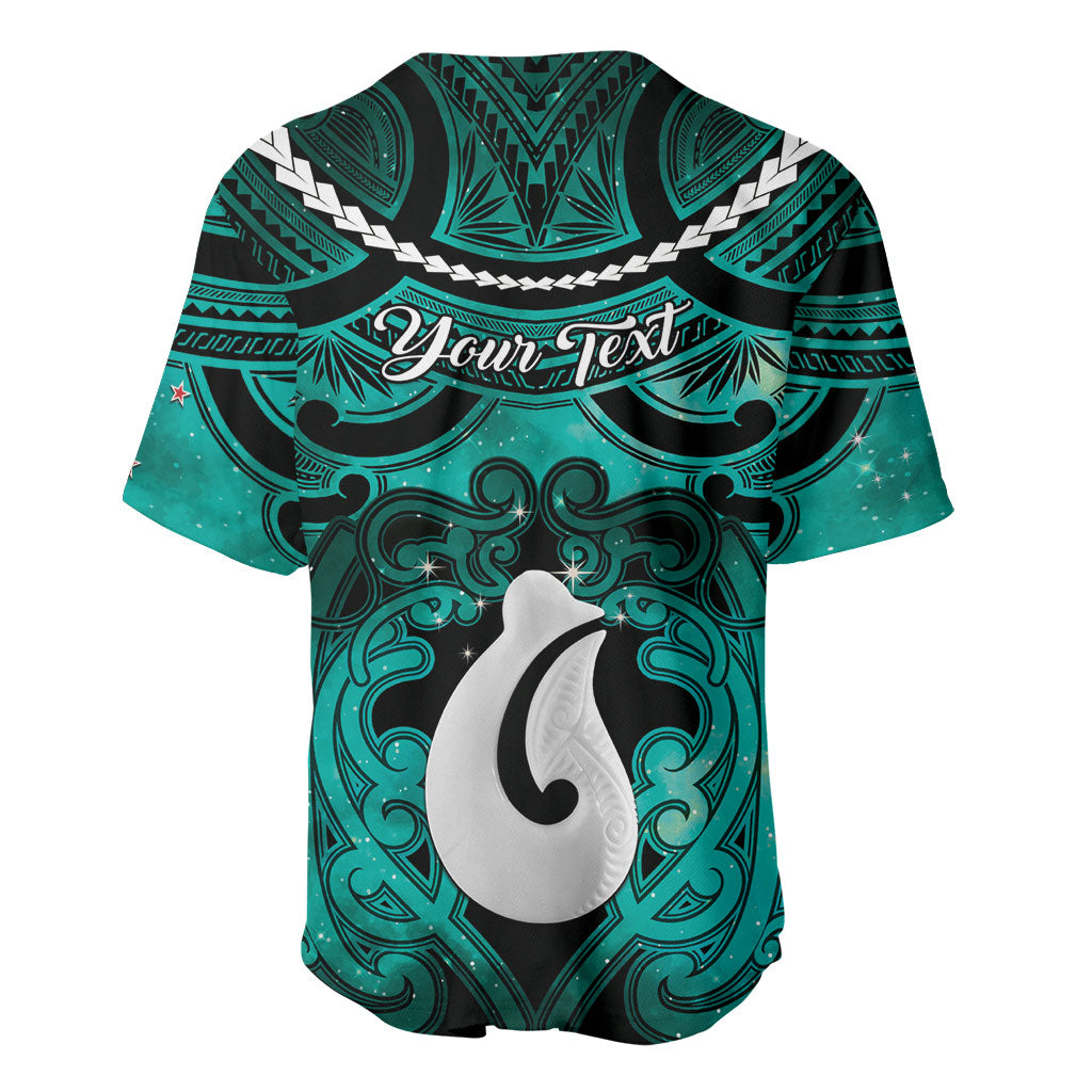 Personalised Maori Matariki Hei Matau Turquoise Baseball Jersey Maori Kowhaiwhai Pattern Galaxy LT01 - Polynesian Pride