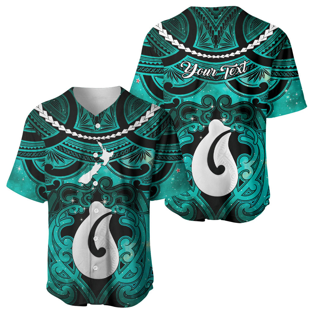 Personalised Maori Matariki Hei Matau Turquoise Baseball Jersey Maori Kowhaiwhai Pattern Galaxy LT01 - Polynesian Pride