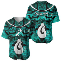 Personalised Maori Matariki Hei Matau Turquoise Baseball Jersey Maori Kowhaiwhai Pattern Galaxy LT01 - Polynesian Pride