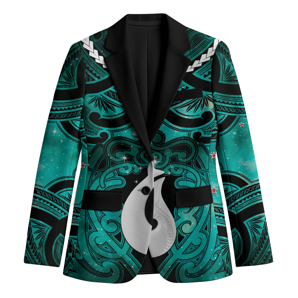 Personalised Maori Matariki Hei Matau Turquoise Blazer Maori Kowhaiwhai Pattern Galaxy