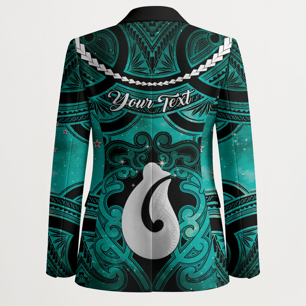 Personalised Maori Matariki Hei Matau Turquoise Blazer Maori Kowhaiwhai Pattern Galaxy