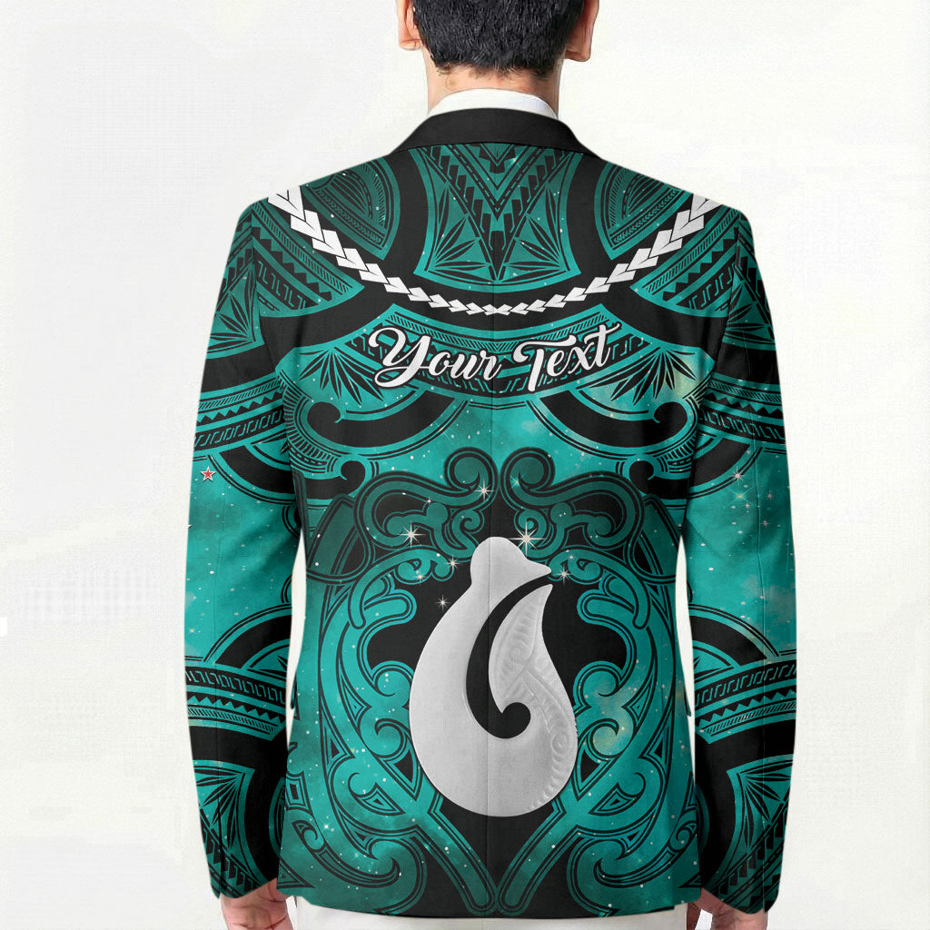 Personalised Maori Matariki Hei Matau Turquoise Blazer Maori Kowhaiwhai Pattern Galaxy