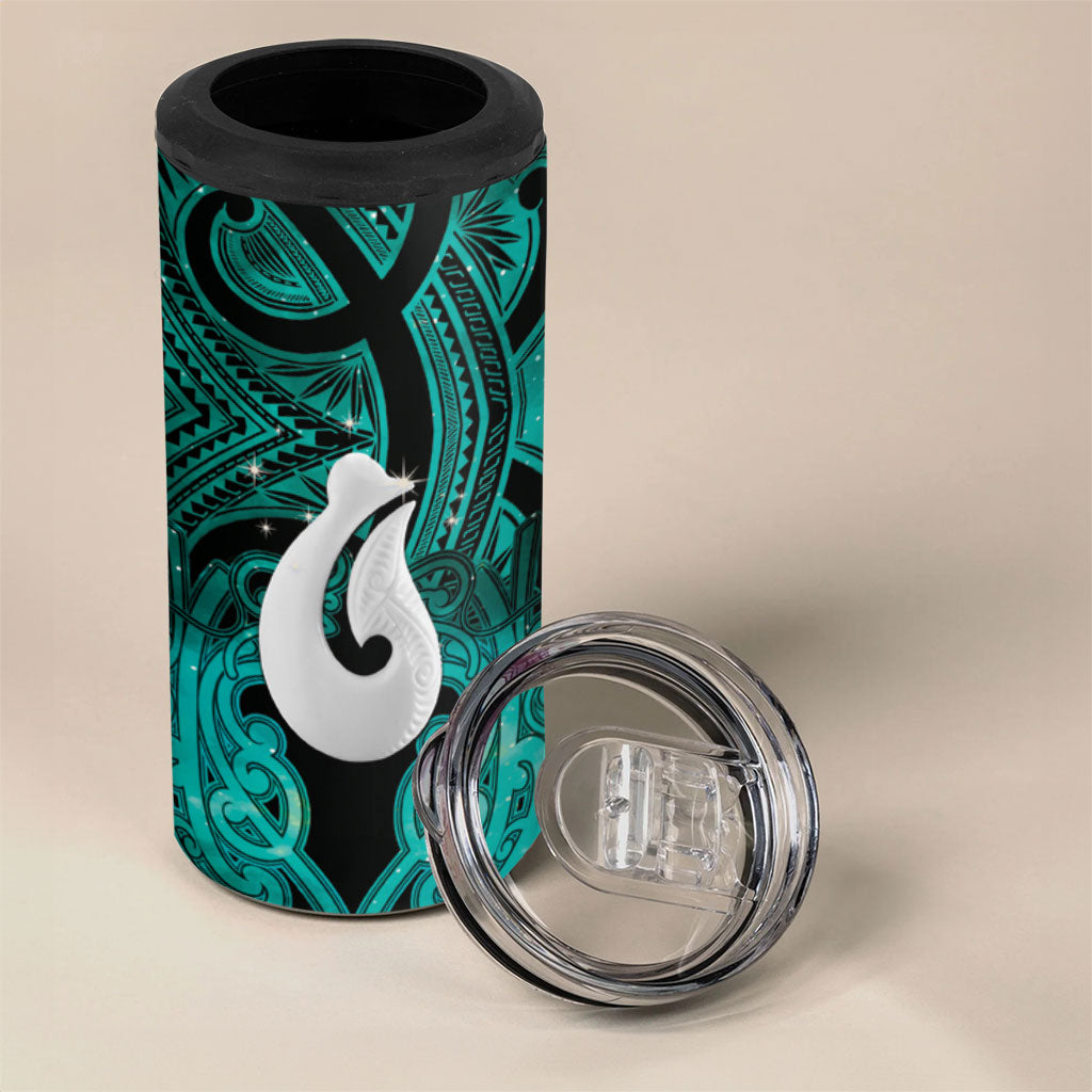 Personalised Maori Matariki Hei Matau Turquoise 4 in 1 Can Cooler Tumbler Maori Kowhaiwhai Pattern Galaxy