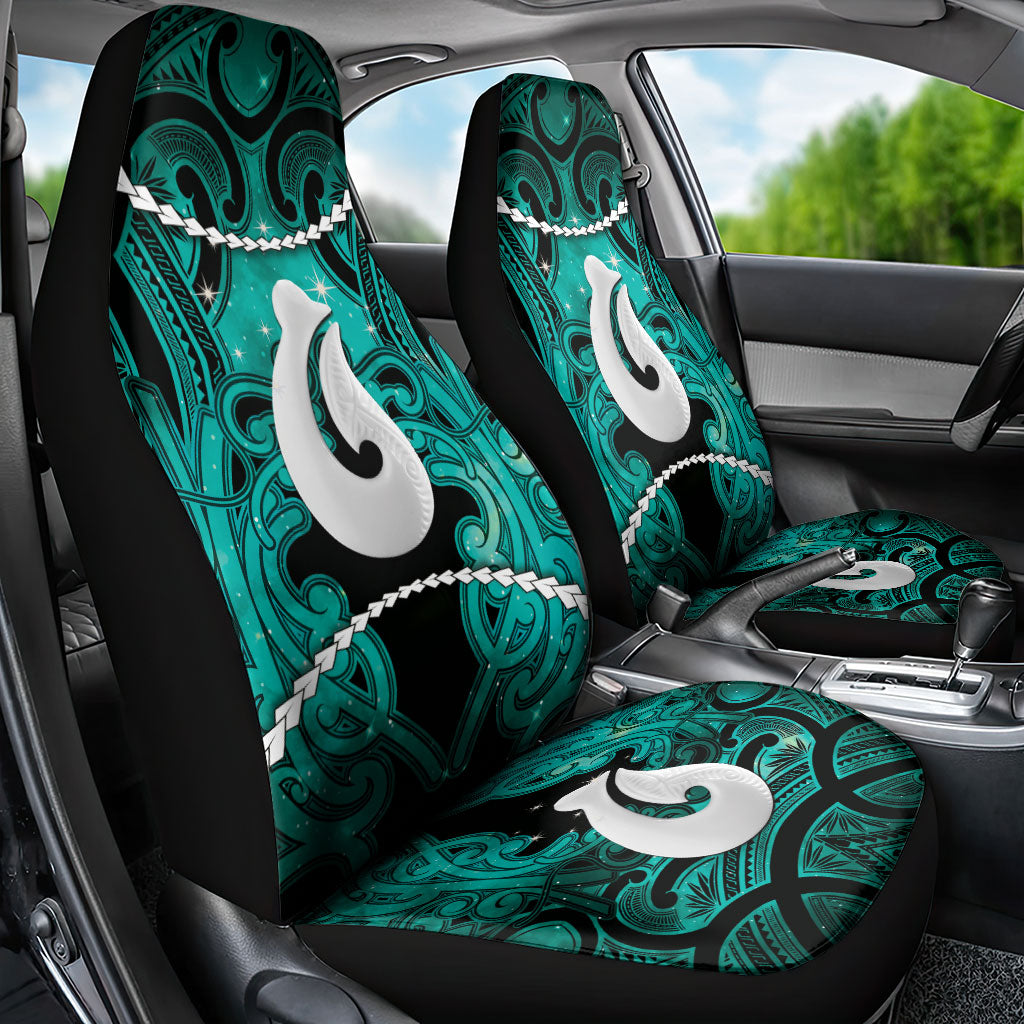 Maori Matariki Hei Matau Turquoise Car Seat Cover Maori Kowhaiwhai Pattern Galaxy