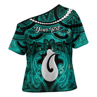 Personalised Maori Matariki Hei Matau Turquoise Cross Shoulder Shirt Maori Kowhaiwhai Pattern Galaxy