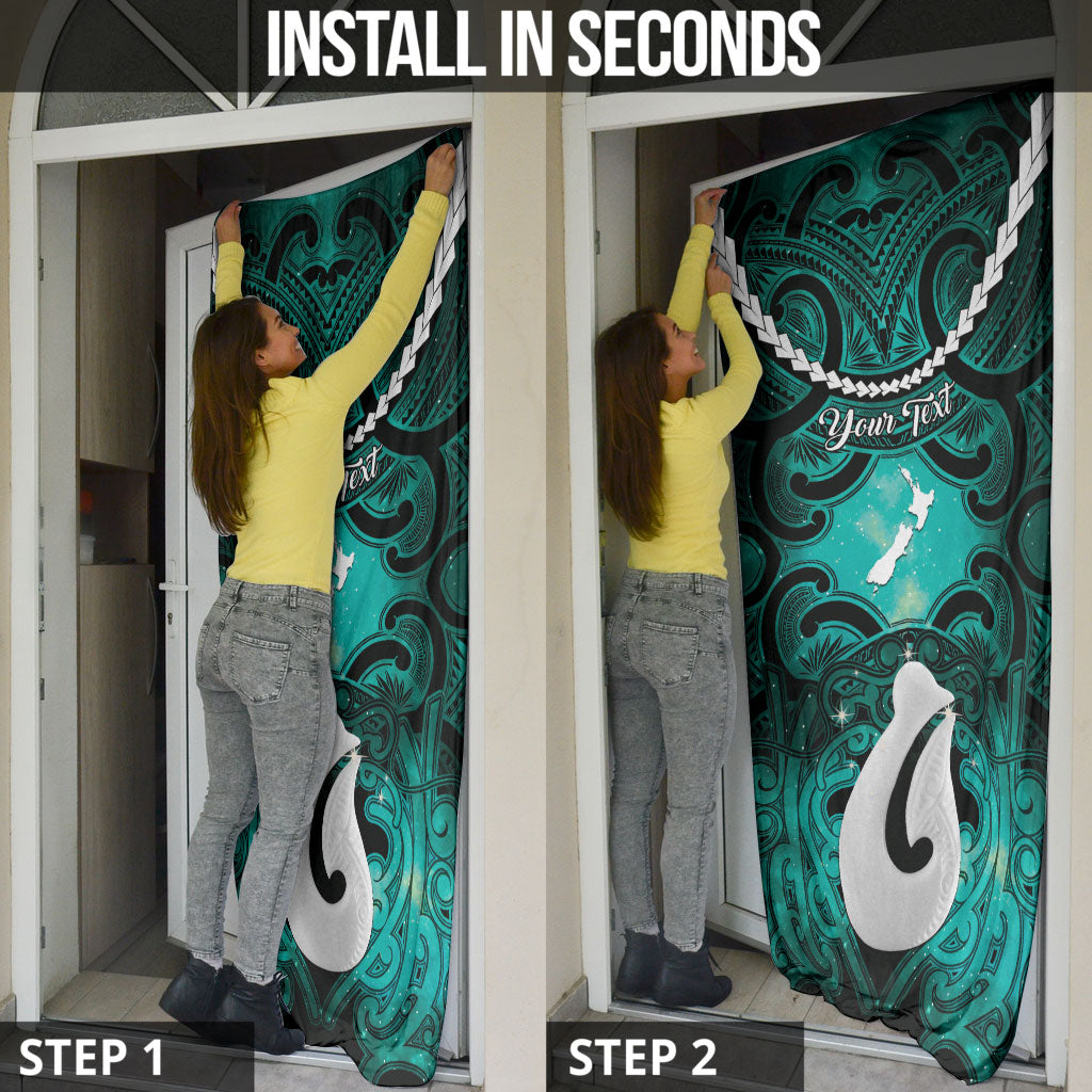 Personalised Maori Matariki Hei Matau Turquoise Door Cover Maori Kowhaiwhai Pattern Galaxy