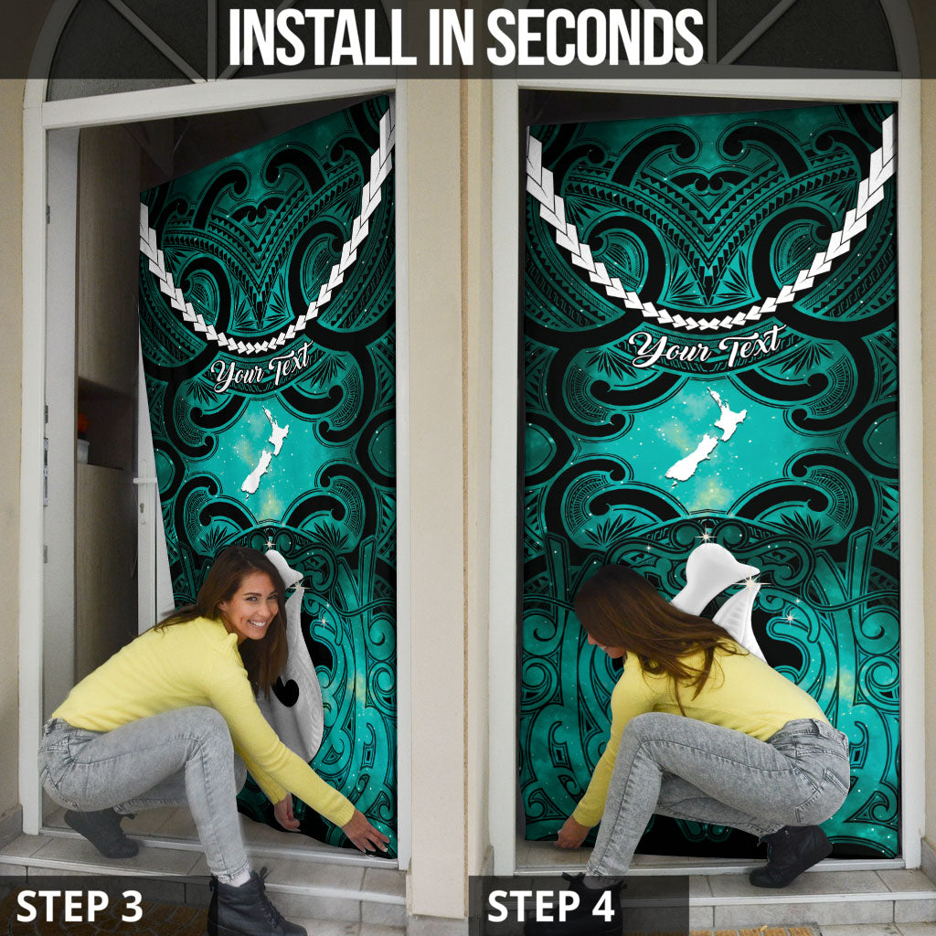 Personalised Maori Matariki Hei Matau Turquoise Door Cover Maori Kowhaiwhai Pattern Galaxy