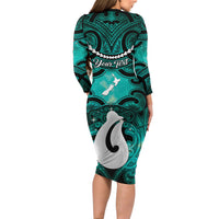 Personalised Maori Matariki Hei Matau Turquoise Family Matching Long Sleeve Bodycon Dress and Hawaiian Shirt Maori Kowhaiwhai Pattern Galaxy