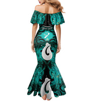 Personalised Maori Matariki Hei Matau Turquoise Family Matching Mermaid Dress and Hawaiian Shirt Maori Kowhaiwhai Pattern Galaxy