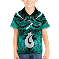 Personalised Maori Matariki Hei Matau Turquoise Family Matching Off The Shoulder Long Sleeve Dress and Hawaiian Shirt Maori Kowhaiwhai Pattern Galaxy