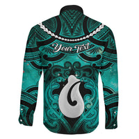 Personalised Maori Matariki Hei Matau Turquoise Family Matching Off Shoulder Maxi Dress and Hawaiian Shirt Maori Kowhaiwhai Pattern Galaxy