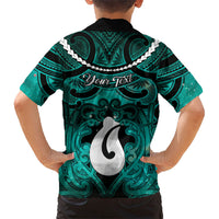 Personalised Maori Matariki Hei Matau Turquoise Family Matching Off Shoulder Short Dress and Hawaiian Shirt Maori Kowhaiwhai Pattern Galaxy
