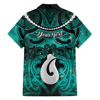 Personalised Maori Matariki Hei Matau Turquoise Family Matching Off Shoulder Short Dress and Hawaiian Shirt Maori Kowhaiwhai Pattern Galaxy