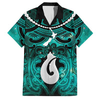 Personalised Maori Matariki Hei Matau Turquoise Family Matching Puletasi and Hawaiian Shirt Maori Kowhaiwhai Pattern Galaxy