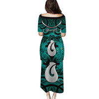 Personalised Maori Matariki Hei Matau Turquoise Family Matching Puletasi and Hawaiian Shirt Maori Kowhaiwhai Pattern Galaxy