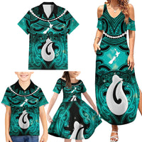 Personalised Maori Matariki Hei Matau Turquoise Family Matching Summer Maxi Dress and Hawaiian Shirt Maori Kowhaiwhai Pattern Galaxy