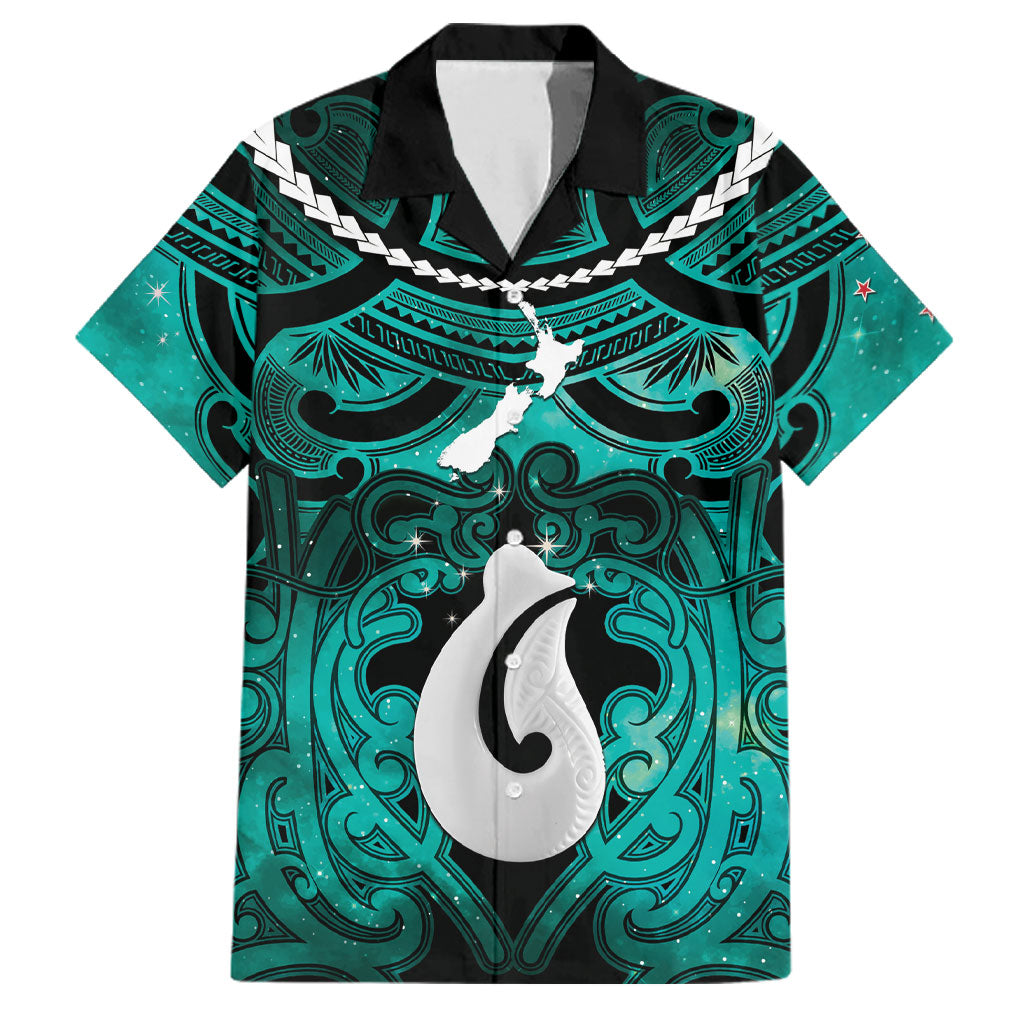 Personalised Maori Matariki Hei Matau Turquoise Family Matching Tank Maxi Dress and Hawaiian Shirt Maori Kowhaiwhai Pattern Galaxy