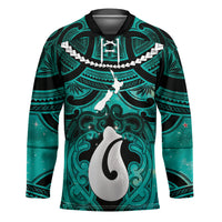 Personalised Maori Matariki Hei Matau Turquoise Hockey Jersey Maori Kowhaiwhai Pattern Galaxy