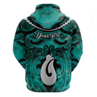 Personalised Maori Matariki Hei Matau Turquoise Hoodie Maori Kowhaiwhai Pattern Galaxy