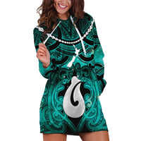 Personalised Maori Matariki Hei Matau Turquoise Hoodie Dress Maori Kowhaiwhai Pattern Galaxy LT01 Turquoise - Polynesian Pride