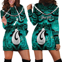 Personalised Maori Matariki Hei Matau Turquoise Hoodie Dress Maori Kowhaiwhai Pattern Galaxy LT01 - Polynesian Pride