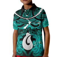 Personalised Maori Matariki Hei Matau Turquoise Kid Polo Shirt Maori Kowhaiwhai Pattern Galaxy