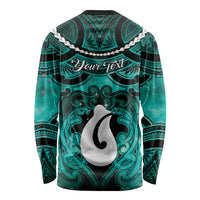 Personalised Maori Matariki Hei Matau Turquoise Long Sleeve Shirt Maori Kowhaiwhai Pattern Galaxy