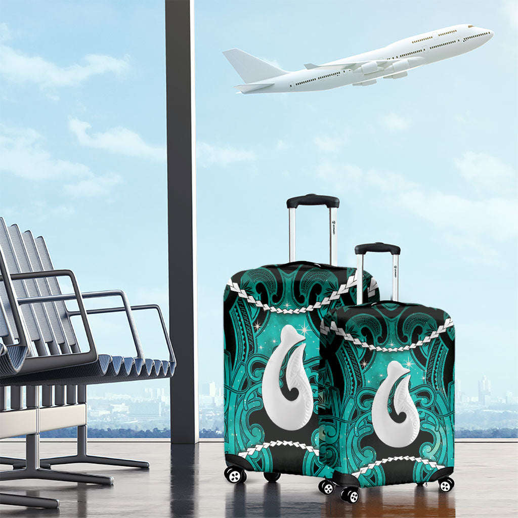 Maori Matariki Hei Matau Turquoise Luggage Cover Maori Kowhaiwhai Pattern Galaxy