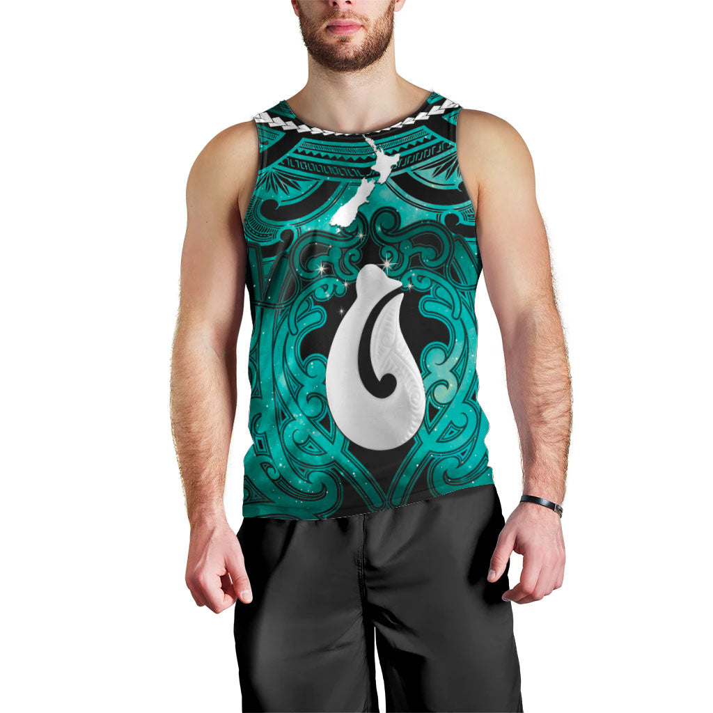 Personalised Maori Matariki Hei Matau Turquoise Men Tank Top Maori Kowhaiwhai Pattern Galaxy