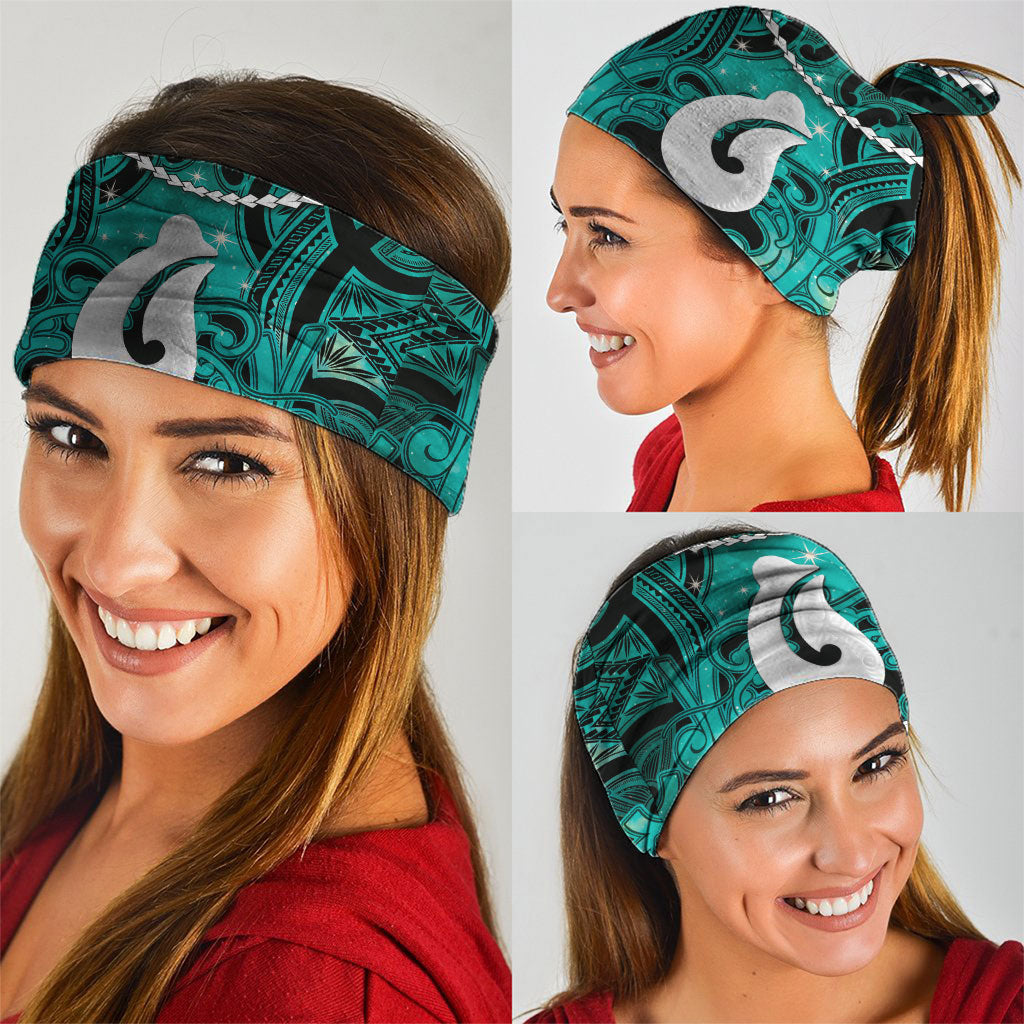 Maori Matariki Hei Matau Turquoise Neck Gaiter Maori Kowhaiwhai Pattern Galaxy