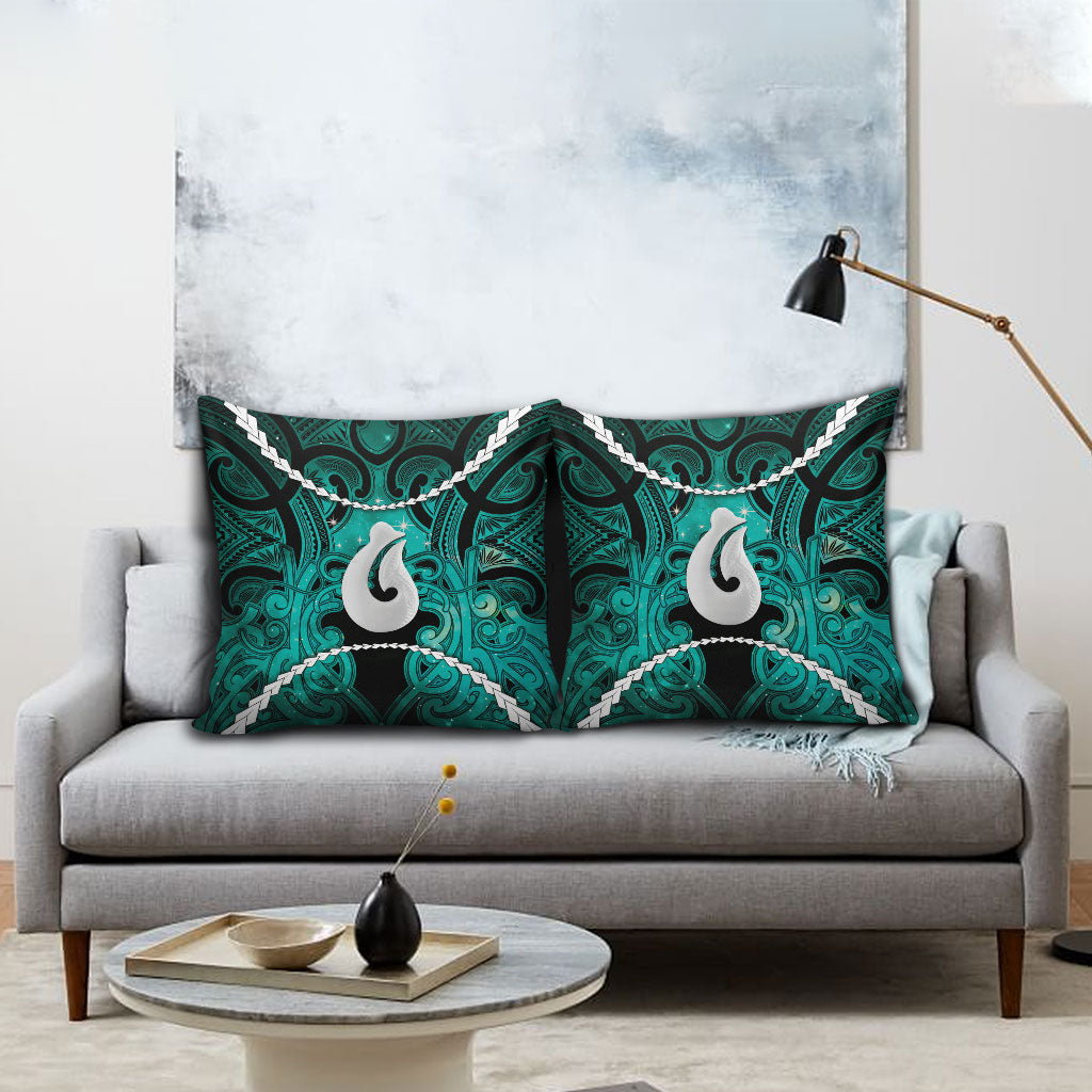 Maori Matariki Hei Matau Turquoise Pillow Cover Maori Kowhaiwhai Pattern Galaxy LT01 - Polynesian Pride
