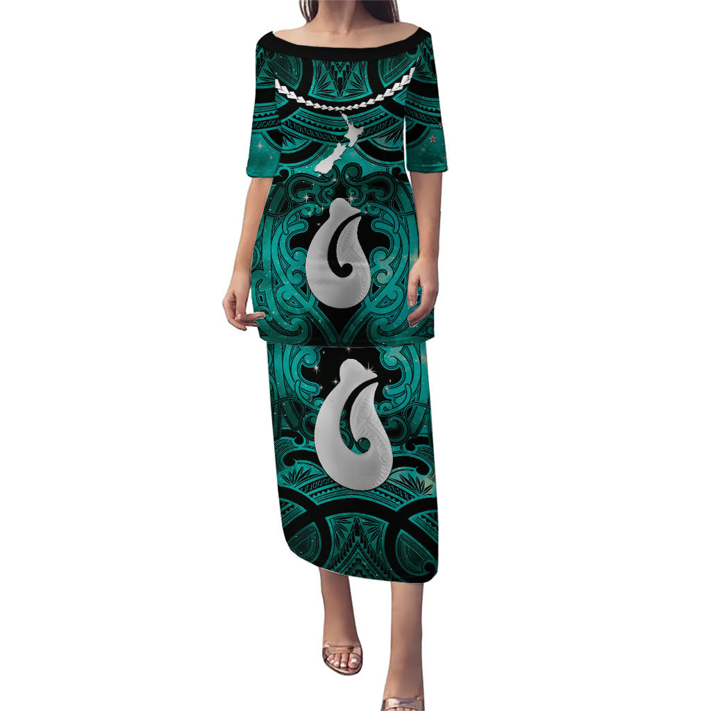 Personalised Maori Matariki Hei Matau Turquoise Puletasi Maori Kowhaiwhai Pattern Galaxy