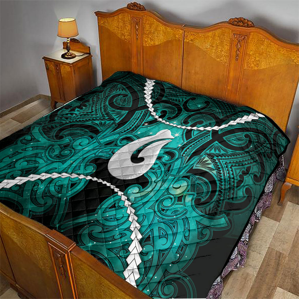 Maori Matariki Hei Matau Turquoise Quilt Maori Kowhaiwhai Pattern Galaxy