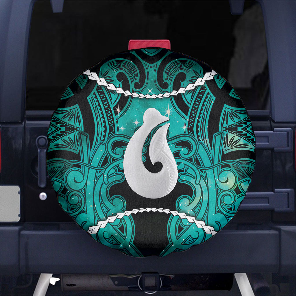 Maori Matariki Hei Matau Turquoise Spare Tire Cover Maori Kowhaiwhai Pattern Galaxy