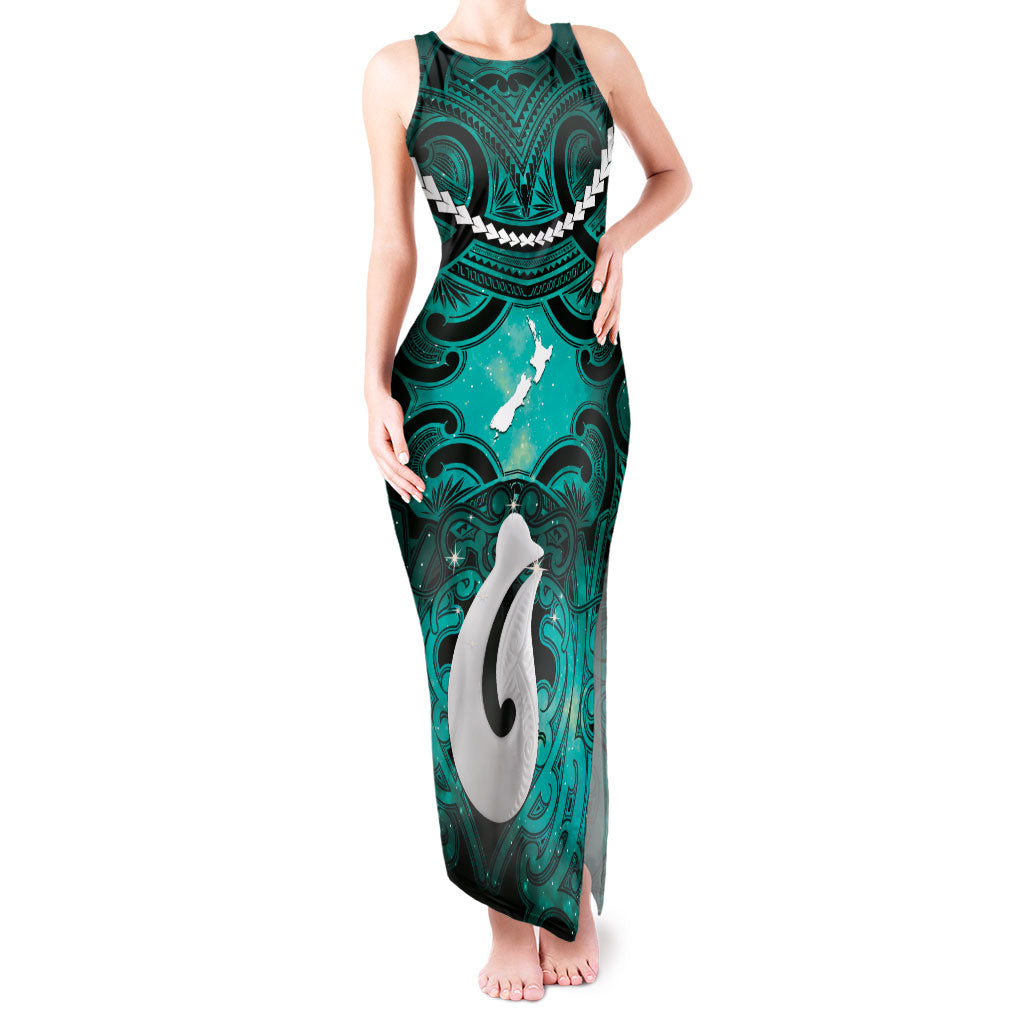 Personalised Maori Matariki Hei Matau Turquoise Tank Maxi Dress Maori Kowhaiwhai Pattern Galaxy